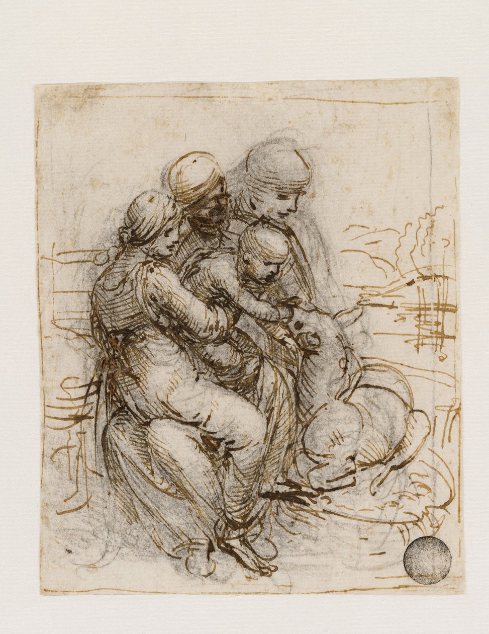 Neitsyt ja lapsi Pyhän Anna Anna Metterzan kanssa, n. 1501. tekijältä Leonardo da Vinci