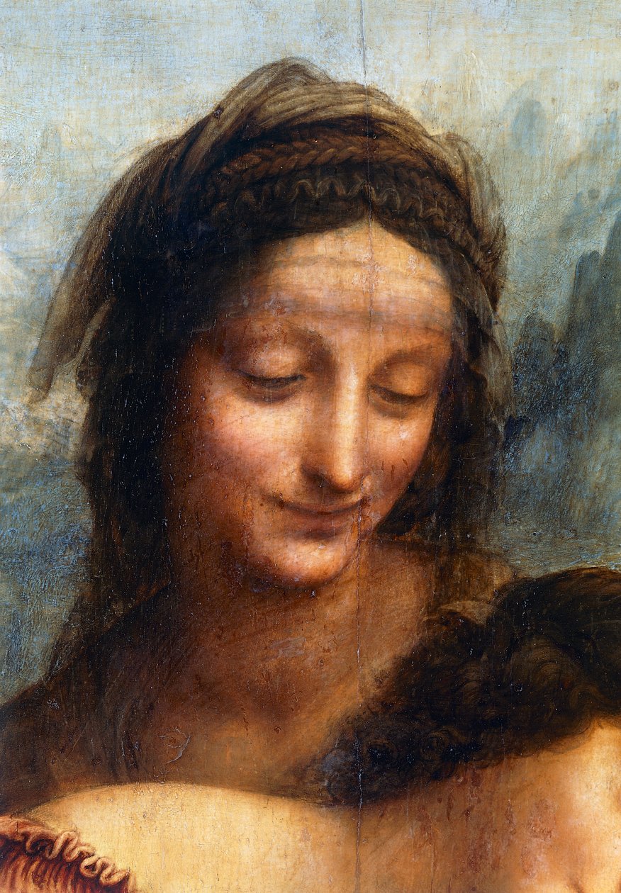 Pyhän Annan kasvot, yksityiskohta Neitsyt ja lapsi Pyhän Annan kanssa tekijältä Leonardo da Vinci