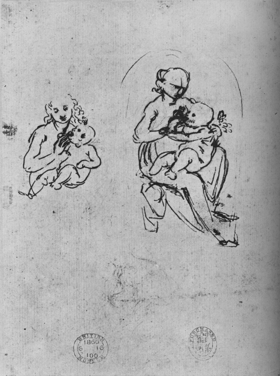 Kolme tutkimusta madonnasta ja lapsesta, c1475 1945 tekijältä Leonardo da Vinci