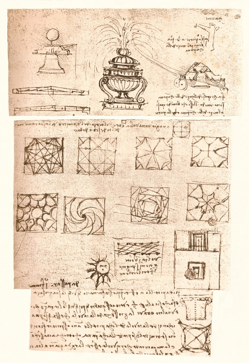 Kolme arkkitehtonista piirustusta, c1472-c1519 1883 tekijältä Leonardo da Vinci