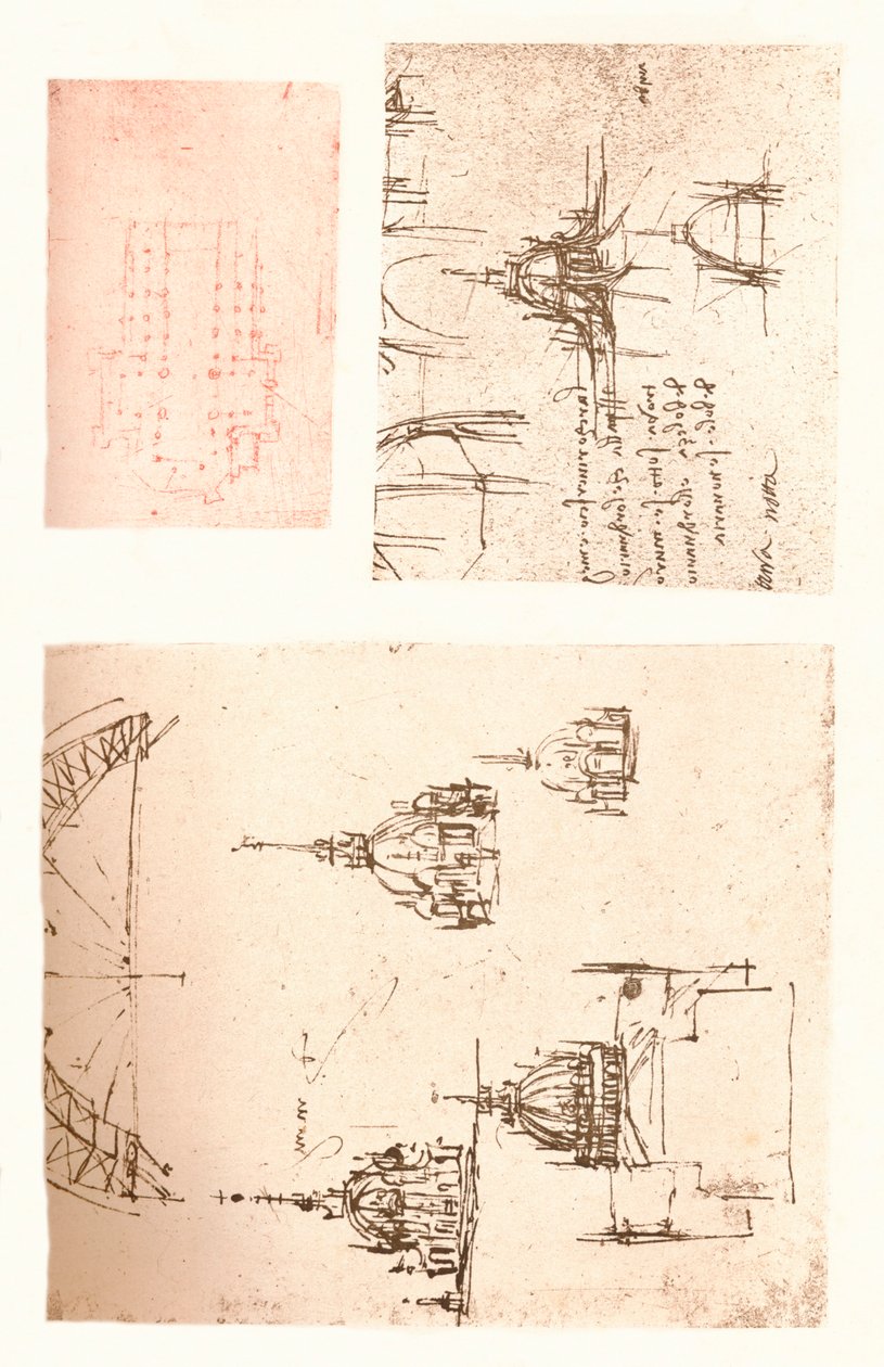 Kolme piirustusta Milanon katedraalista, c1472-c1519 1883 tekijältä Leonardo da Vinci