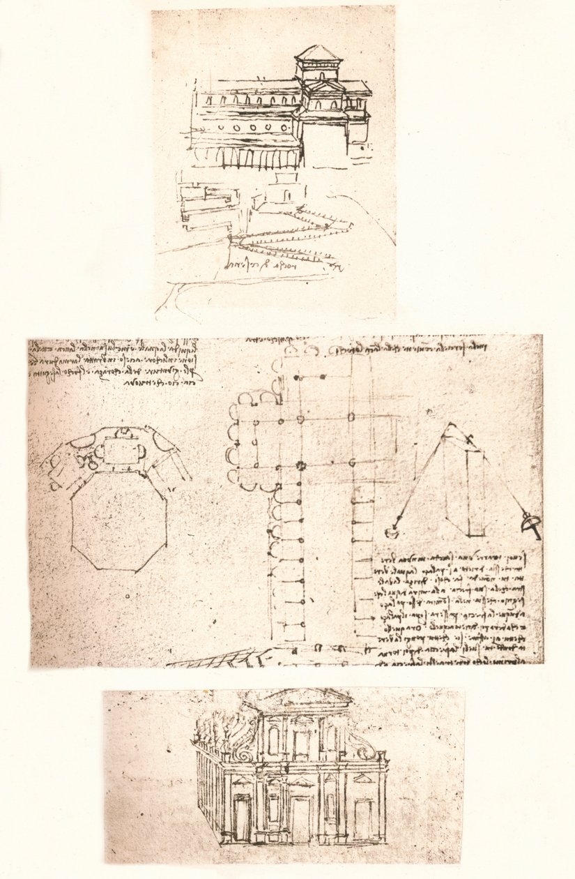 Kolme piirustusta kirkoista, c1472-c1519 1883 tekijältä Leonardo da Vinci