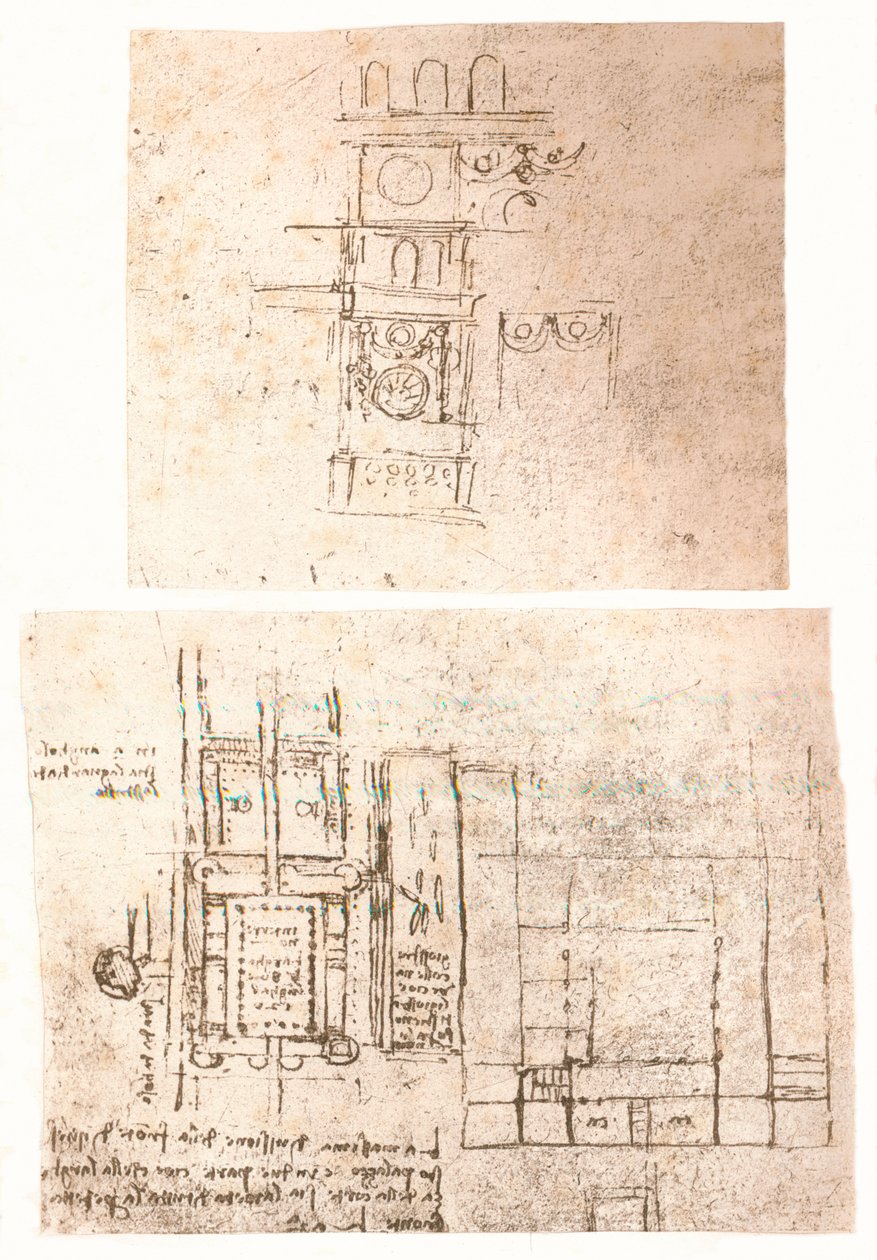 Kaksi arkkitehtonista piirustusta, c1472-c1519 1883 tekijältä Leonardo da Vinci