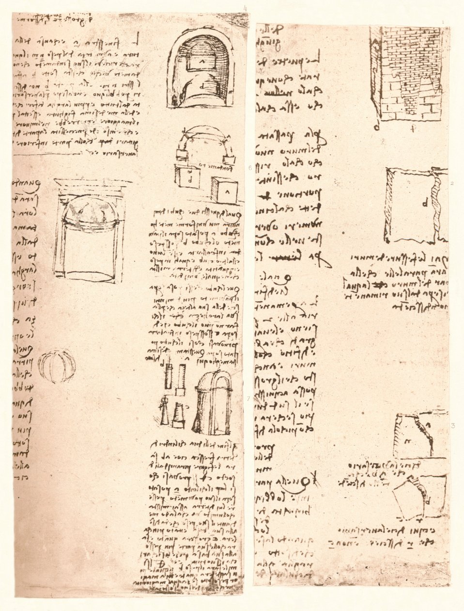 Kaksi arkkitehtonista piirustusta, c1472-c1519 1883 tekijältä Leonardo da Vinci