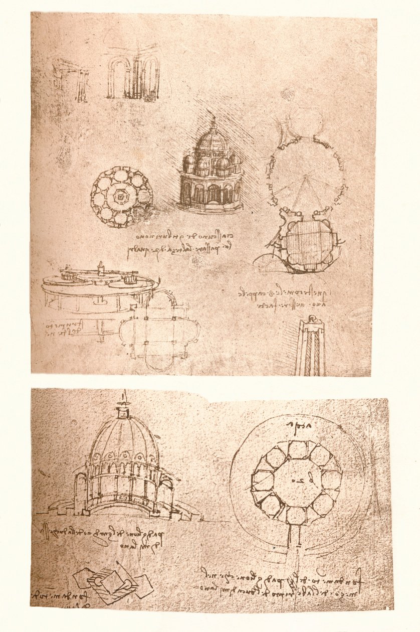 Kaksi arkkitehtonista piirustusta, c1472-c1519 1883 tekijältä Leonardo da Vinci