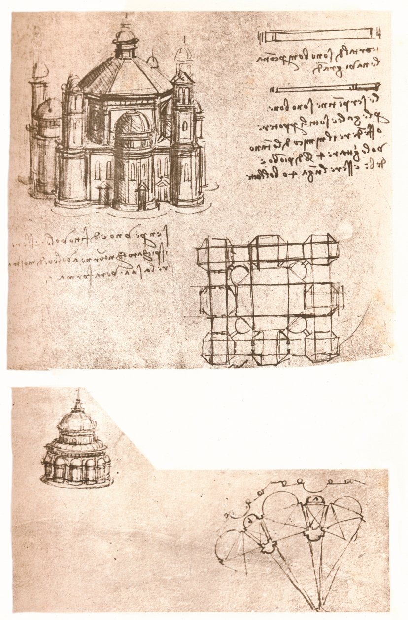Kaksi piirustusta kirkoista, c1472-c1519 1883 tekijältä Leonardo da Vinci