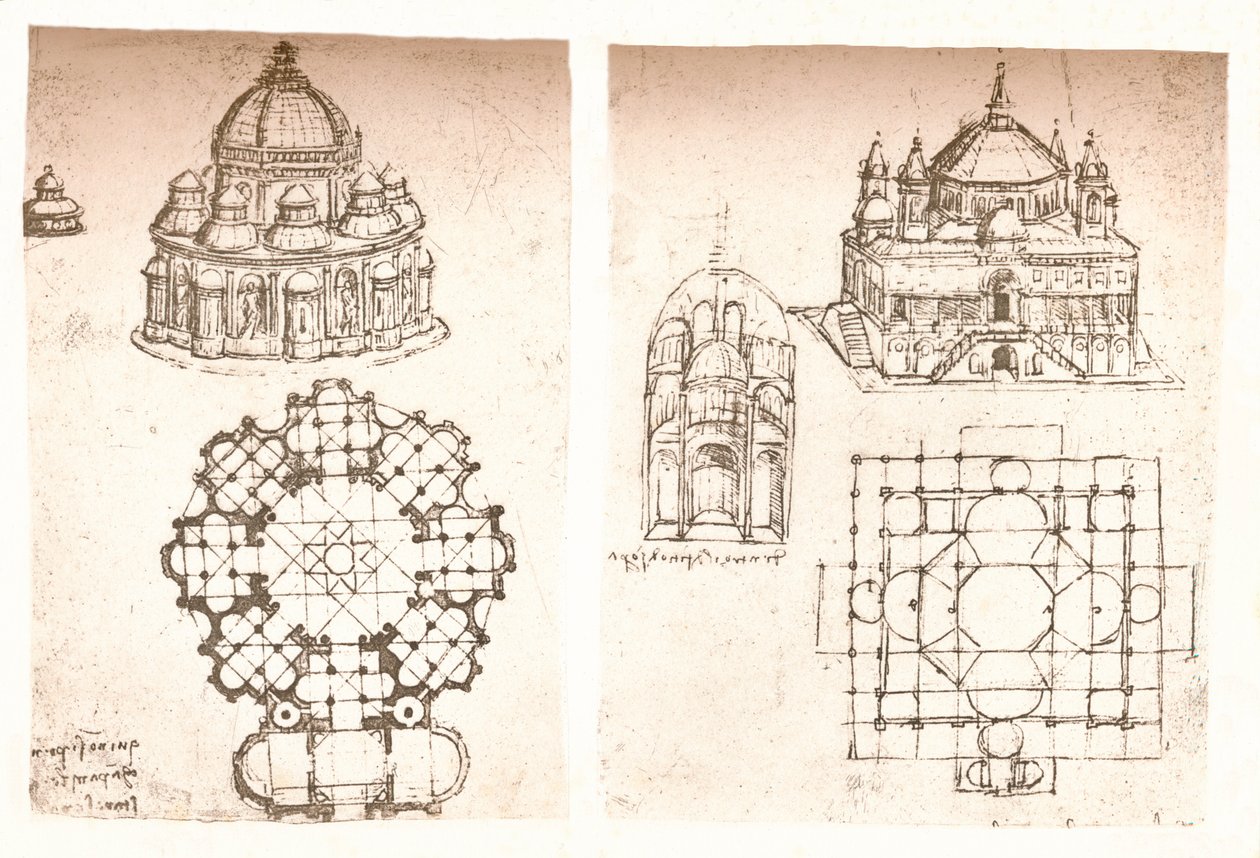 Kaksi piirustusta kirkoista, c1472-c1519 1883 tekijältä Leonardo da Vinci