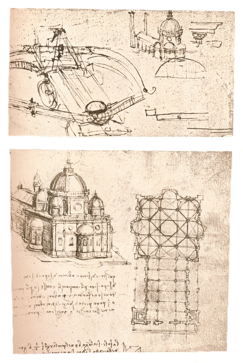 Kaksi piirustusta kirkoista, c1472-c1519 1883 tekijältä Leonardo da Vinci