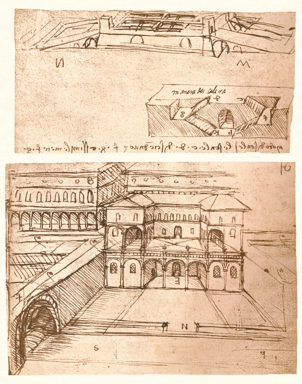 Kaksi piirustusta kaupunkien suunnitelmista, c1472-c1519 1883 tekijältä Leonardo da Vinci