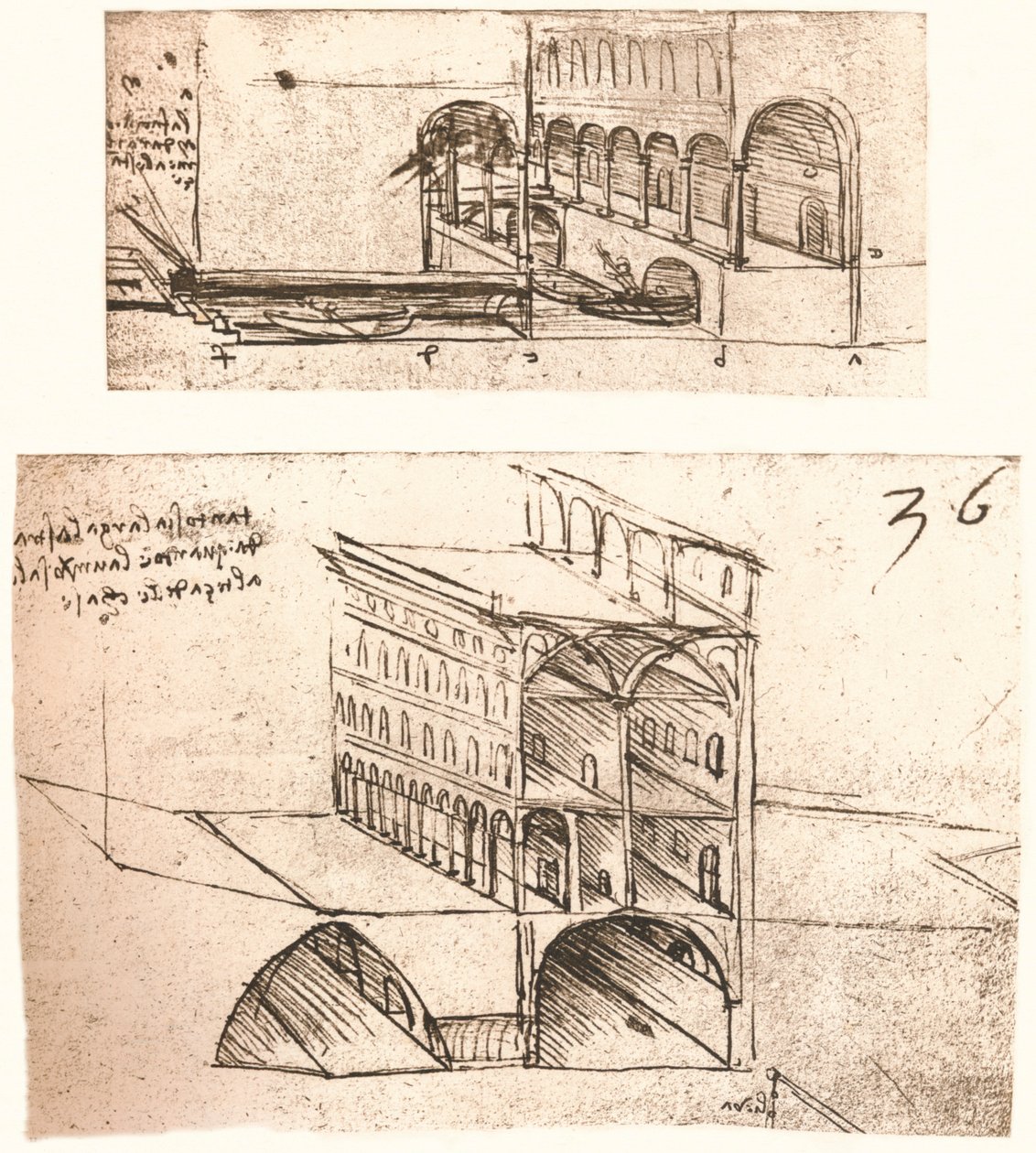 Kaksi kanavasuunnitelmaa kaupungissa, c1472-c1519 1883 tekijältä Leonardo da Vinci