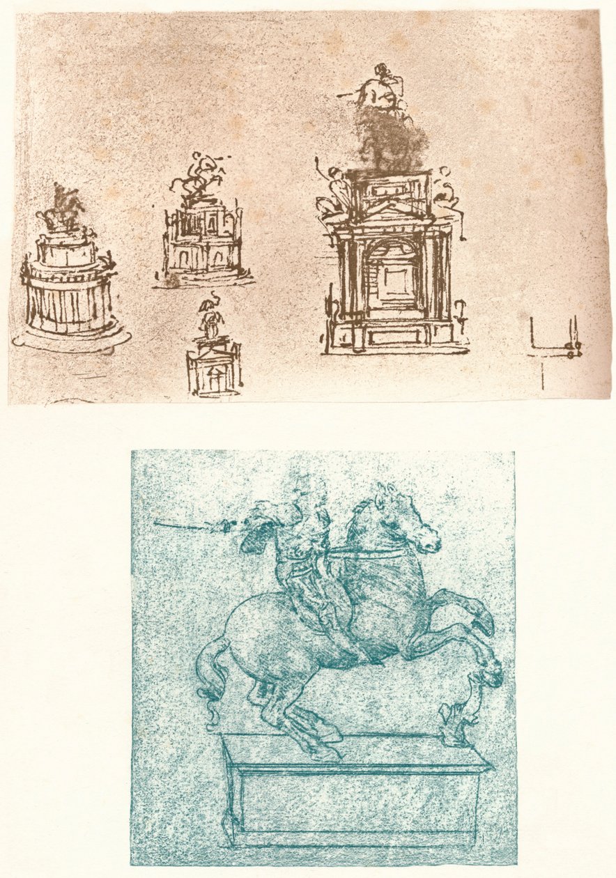 Kaksi valmistelevaa tutkimusta Sforza-monumentille, c1482-c1499 1883 tekijältä Leonardo da Vinci
