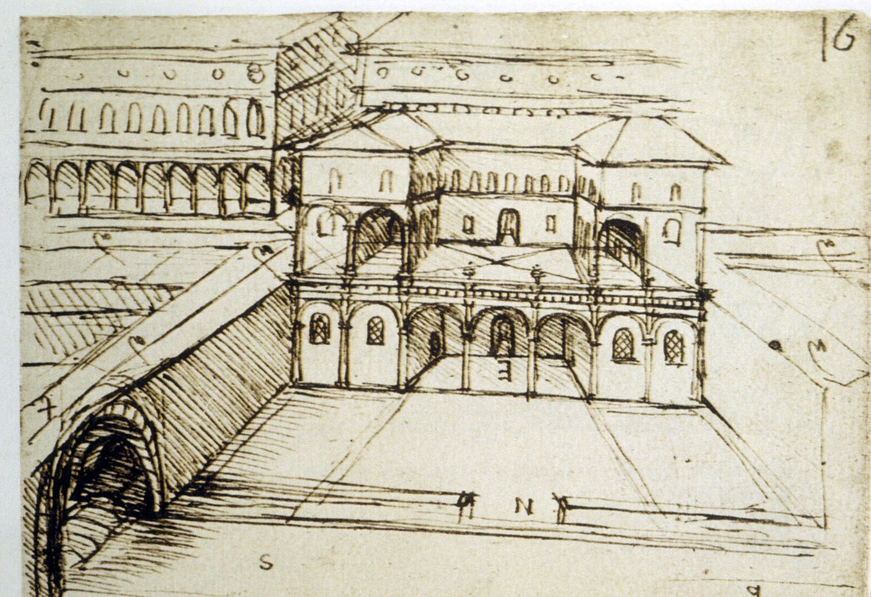 Kaupunkisuunnittelu: Leonardo da Vincin (Leonardo da Vinci) arkkitehtoninen suunnitelma (16) tekijältä Leonardo da Vinci