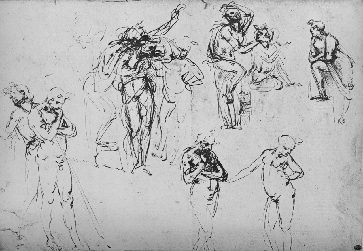 Erilaisia ryhmiä ja yksittäisiä hahmoja, c1480 1945 tekijältä Leonardo da Vinci