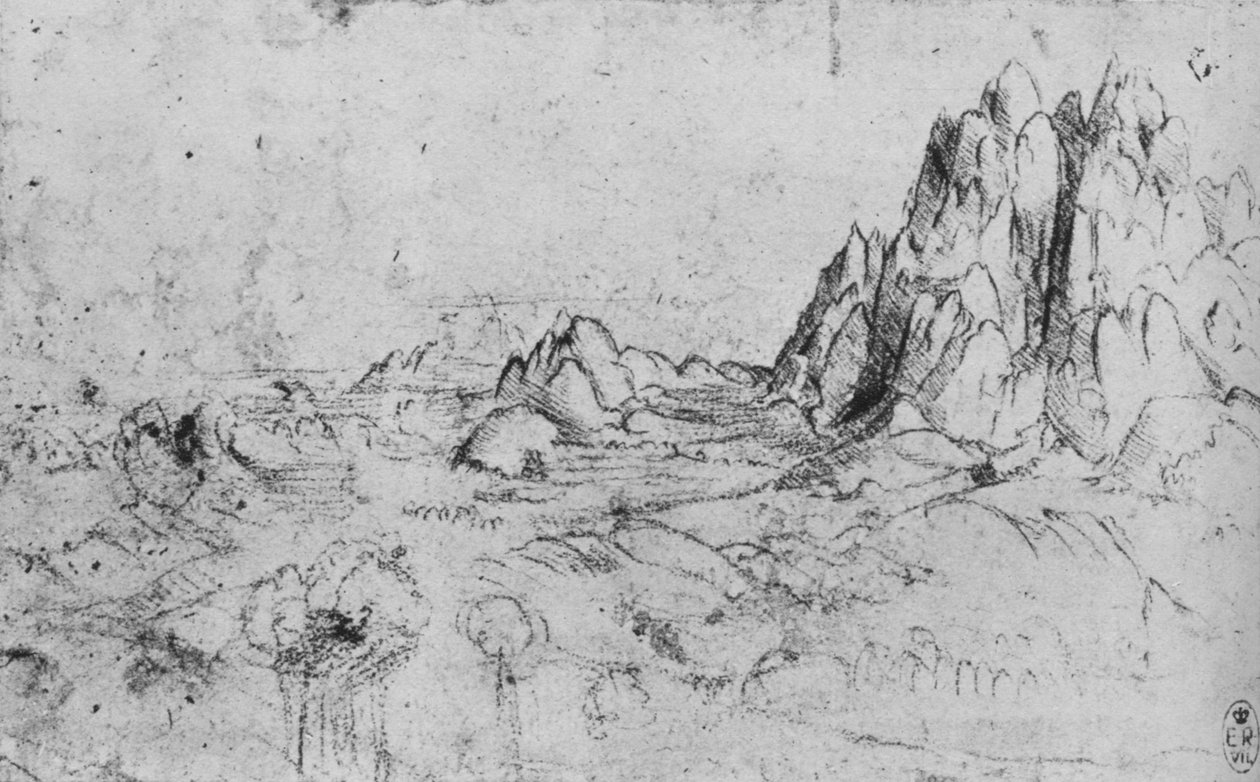 Näkymä vuoristoon, c1480 1945 tekijältä Leonardo da Vinci