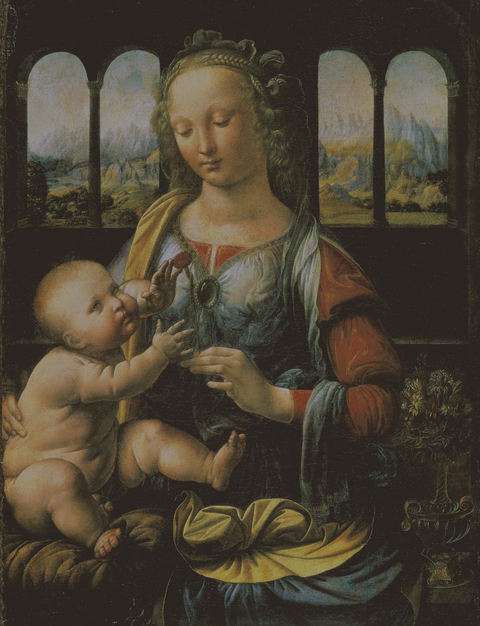Neitsyt ja lapsi, n. 1473 (öljy paneelille) tekijältä Leonardo da Vinci