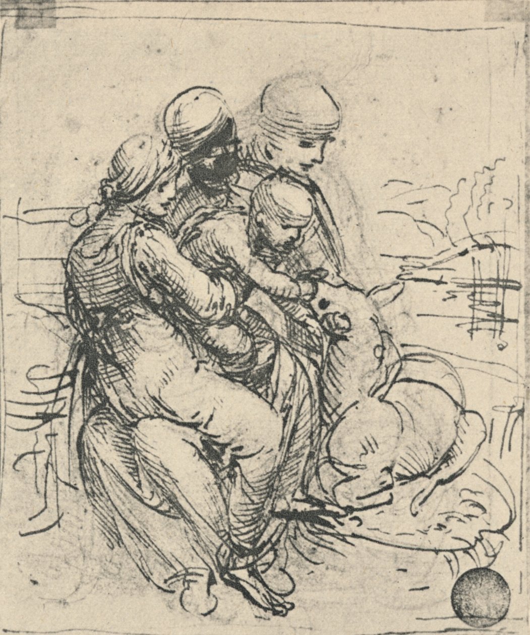 Neitsyt ja lapsi Pyhän Annan kanssa, c1480 1945 tekijältä Leonardo da Vinci
