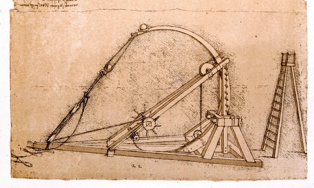 Sotakone: Leonard de Vincin (Leonardo da Vinci) (1452 - 1519) katapulttitutkimus. tekijältä Leonardo da Vinci