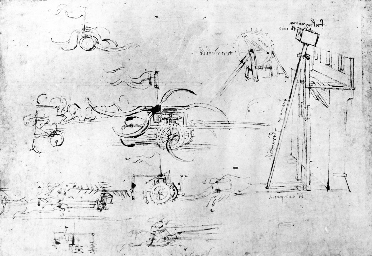 Asemallit, fol. 40v-a (kynä ja muste paperille) tekijältä Leonardo da Vinci