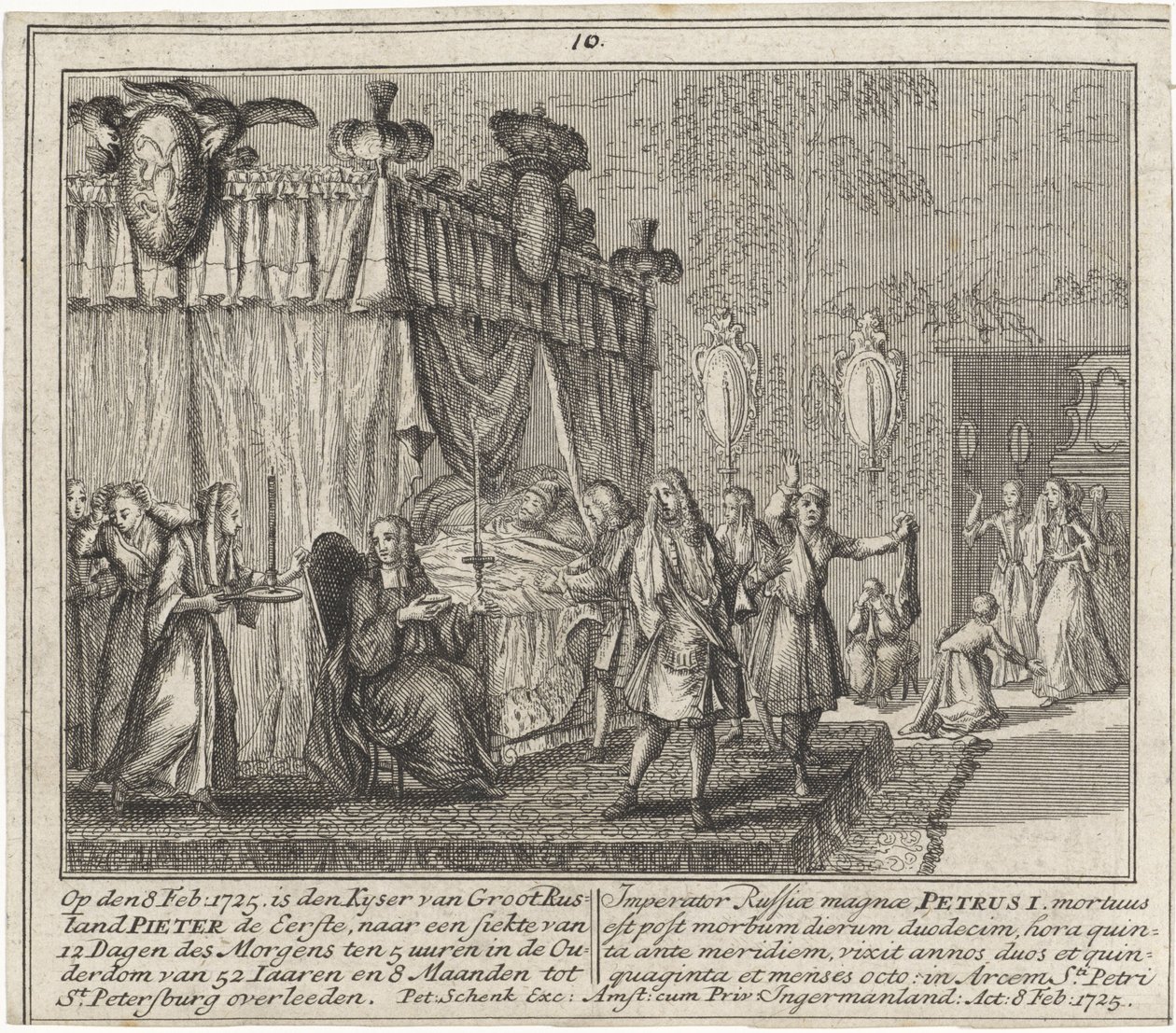 Pietari Suuren kuolema 8. helmikuuta 1725 tekijältä Leonardus Schenk