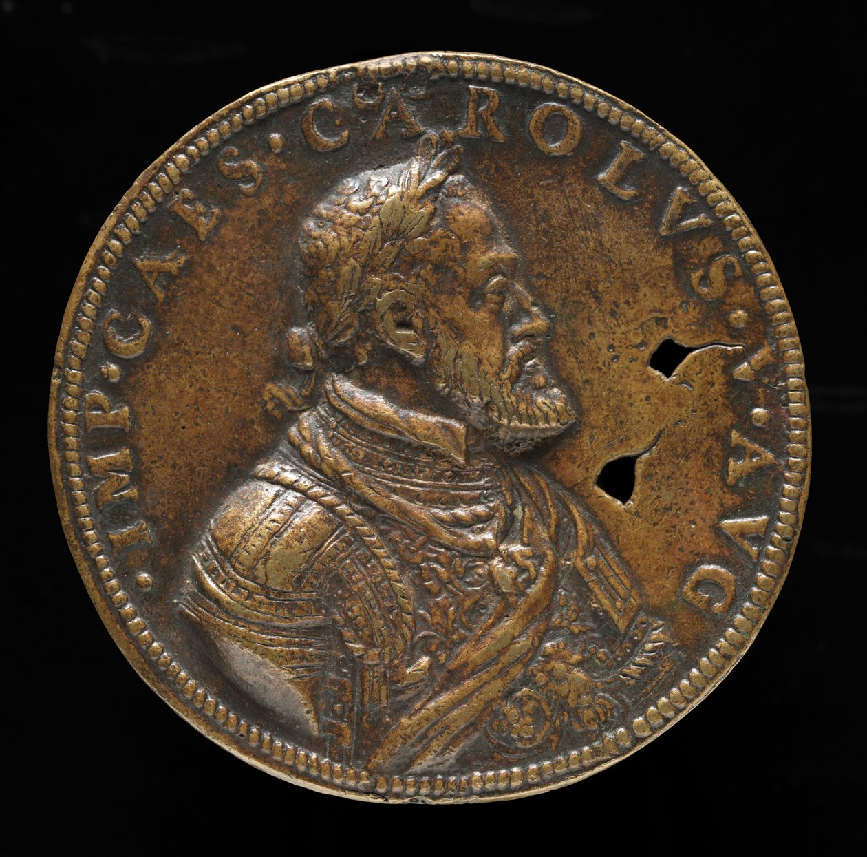 Kaarle V, 1500-1558, Espanjan kuningas 1516-1556, Pyhän Rooman keisari 1519 [kääntöpuoli], 1547 tai sen jälkeen. tekijältä Leone Leoni