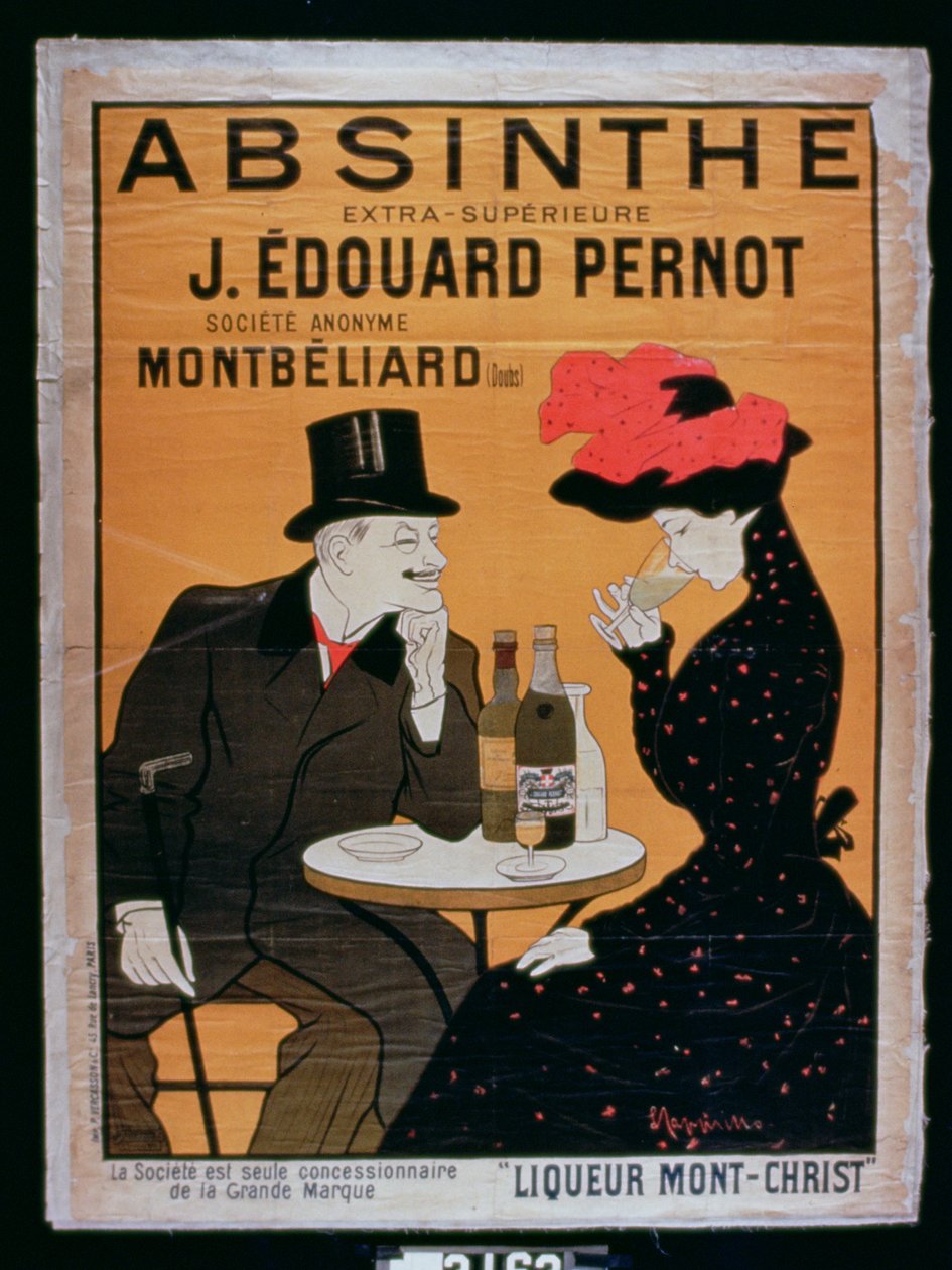 "Absinthe Extra Superior", tuottaja J. Edouard Pernot Montbeliardille, Liqueur Mont-Christ tekijältä Leonetto Cappiello