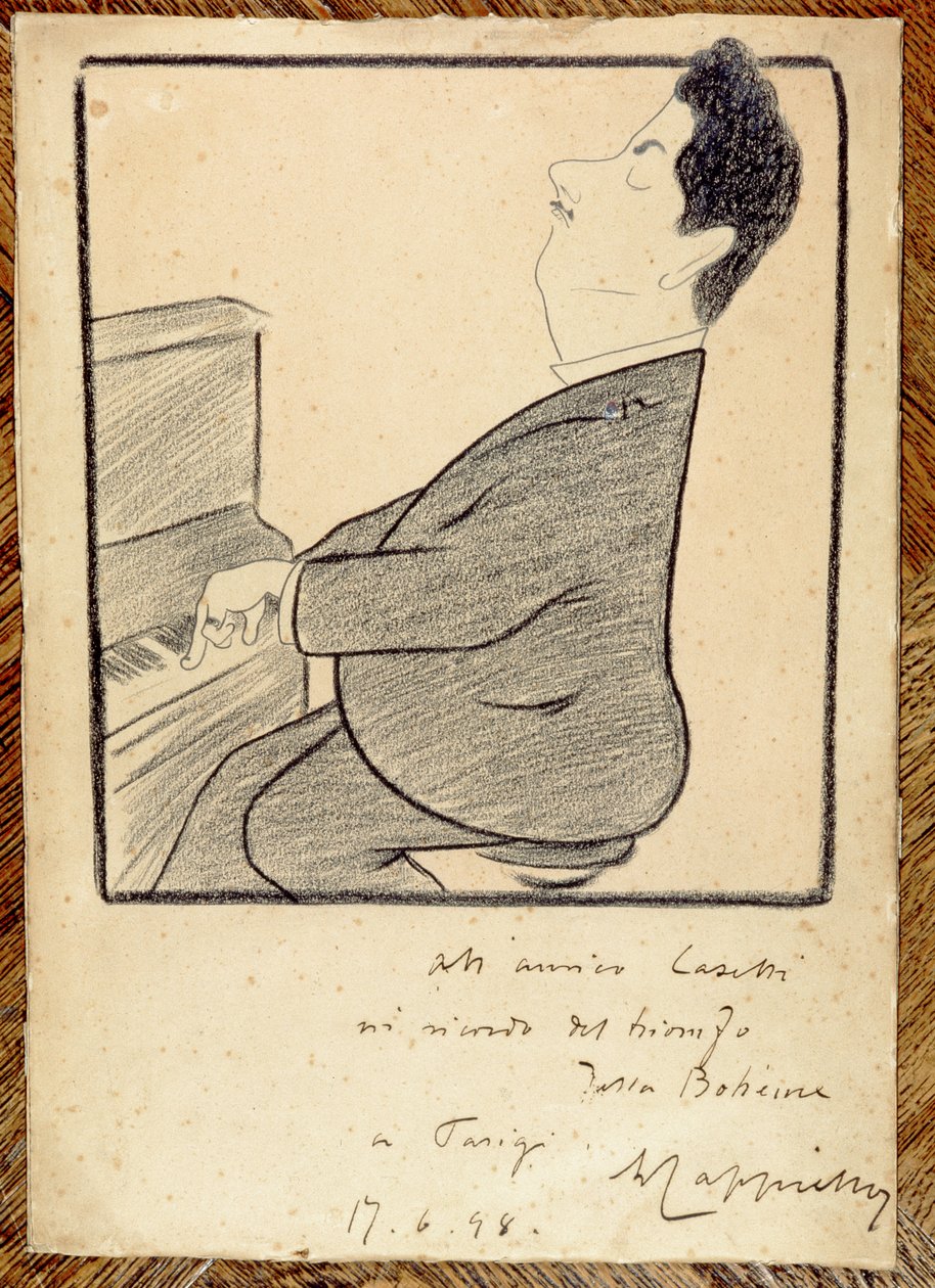 Karikatyyri Giacomo Puccinista (1858-1924), 1898 tekijältä Leonetto Cappiello