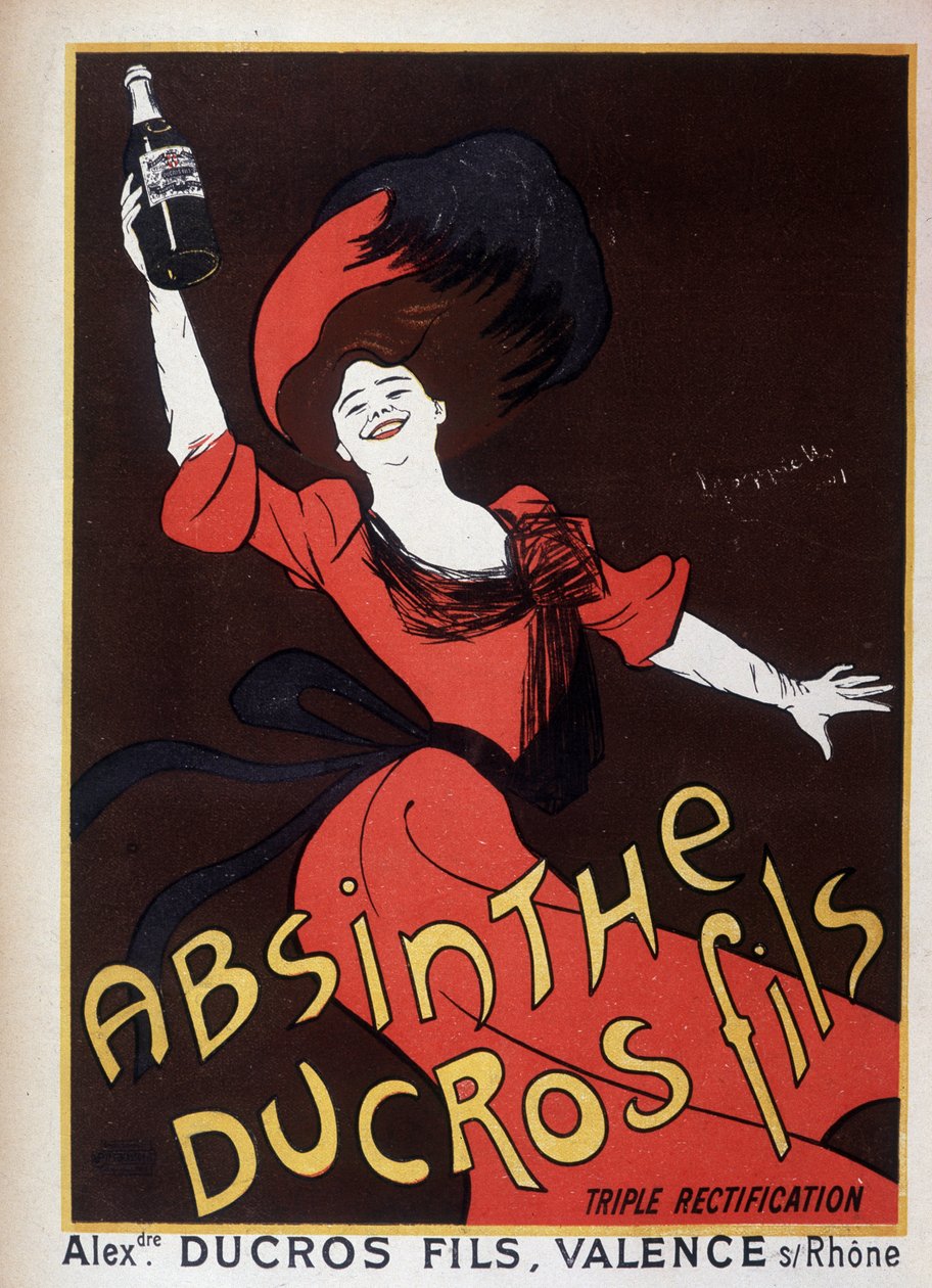 Mainos koiruoho Ducrosista (nainen heiluttaa pulloa) tekijältä Leonetto Cappiello