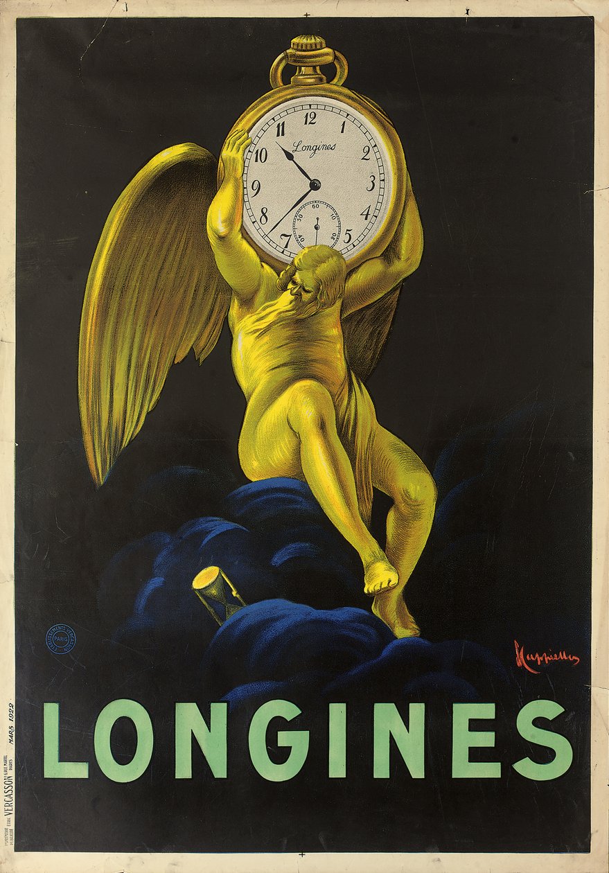 Mainosjuliste sveitsiläisille kellovalmistajille Longinesille, 1922 tekijältä Leonetto Cappiello