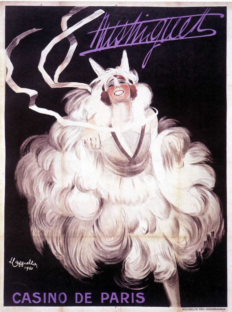 Juliste, joka edustaa Mistinguettia (Mistinguette) Casino de Parisissa tekijältä Leonetto Cappiello