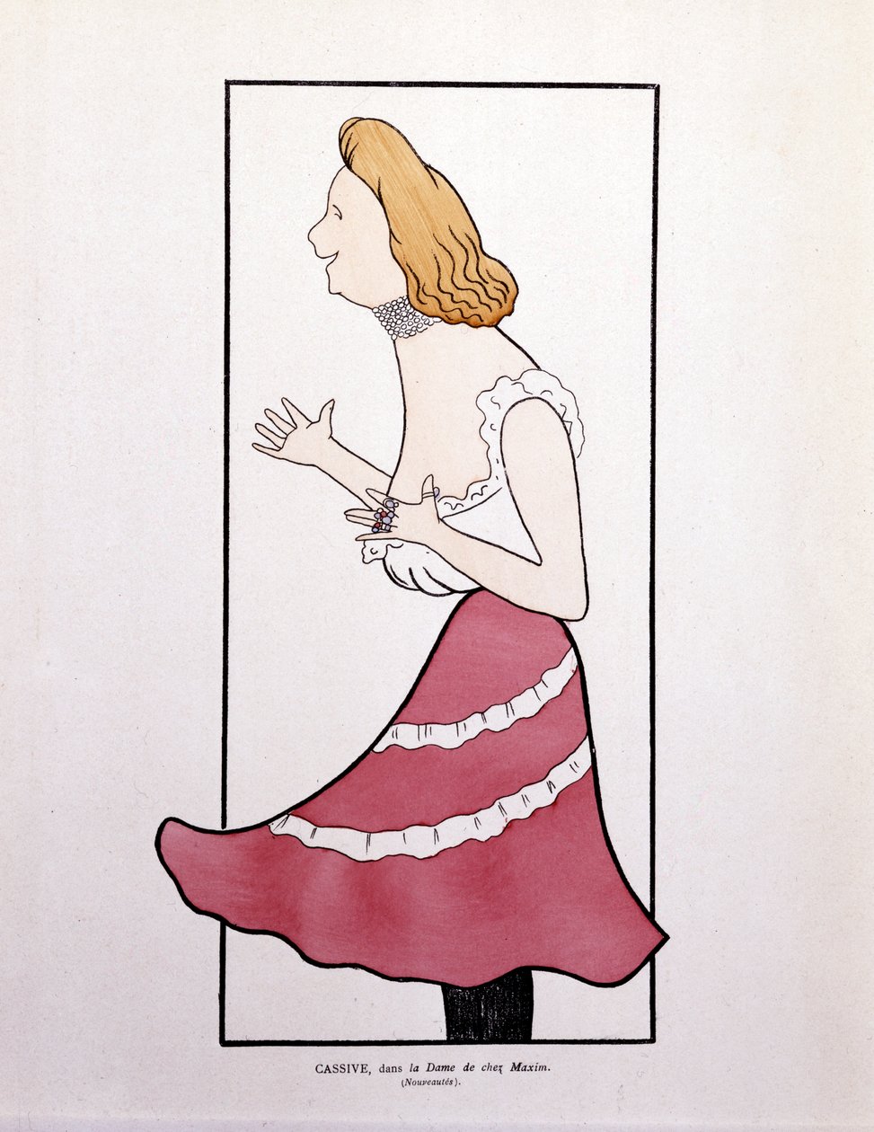 Armande Cassive, teoksessa "La Dame de Chez Maxim", pilapiirros. tekijältä Leonetto Cappiello