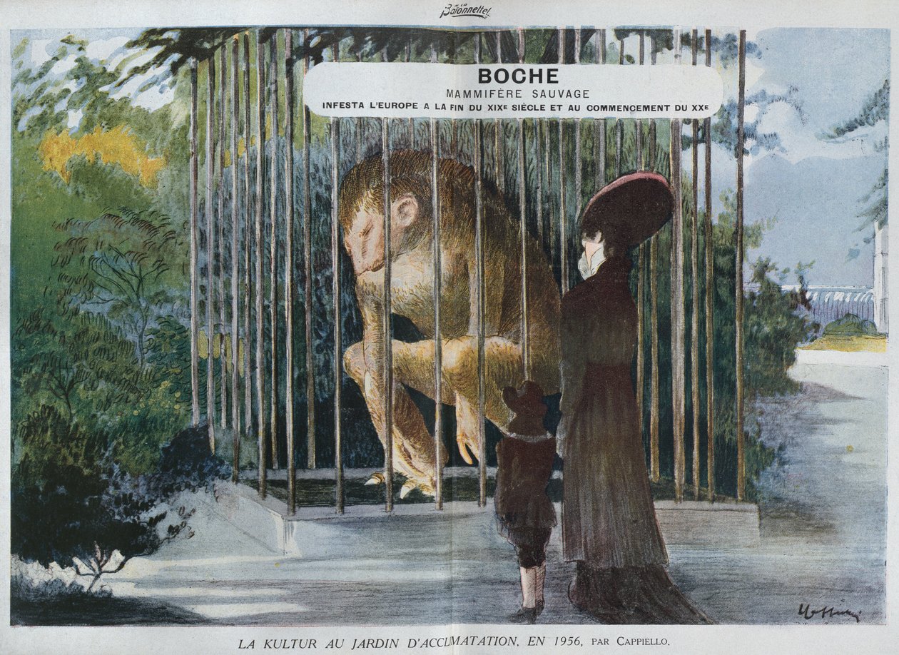 Boche, villi nisäkäs, saastuttanut Eurooppaa 1800-luvun lopulla ja 1900-luvun alussa, kuva La Baionnettesta, 1915 tekijältä Leonetto Cappiello