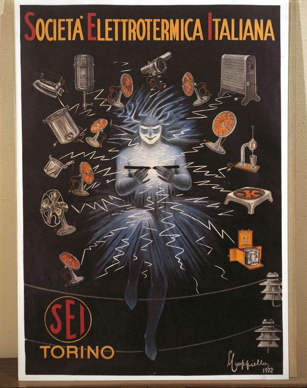 Leonetto Cappiellon värilitografia, SEI, Electroheat Italian Companyn mainosjuliste tekijältä Leonetto Cappiello