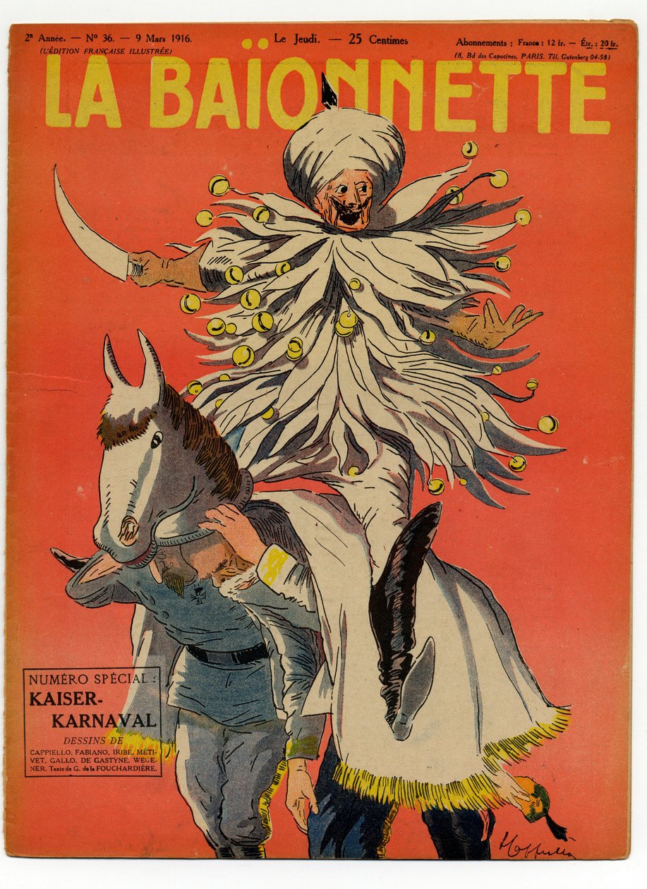 "La Baionnette" -kirjan kansi, satiirinen väreissä. tekijältä Leonetto Cappiello
