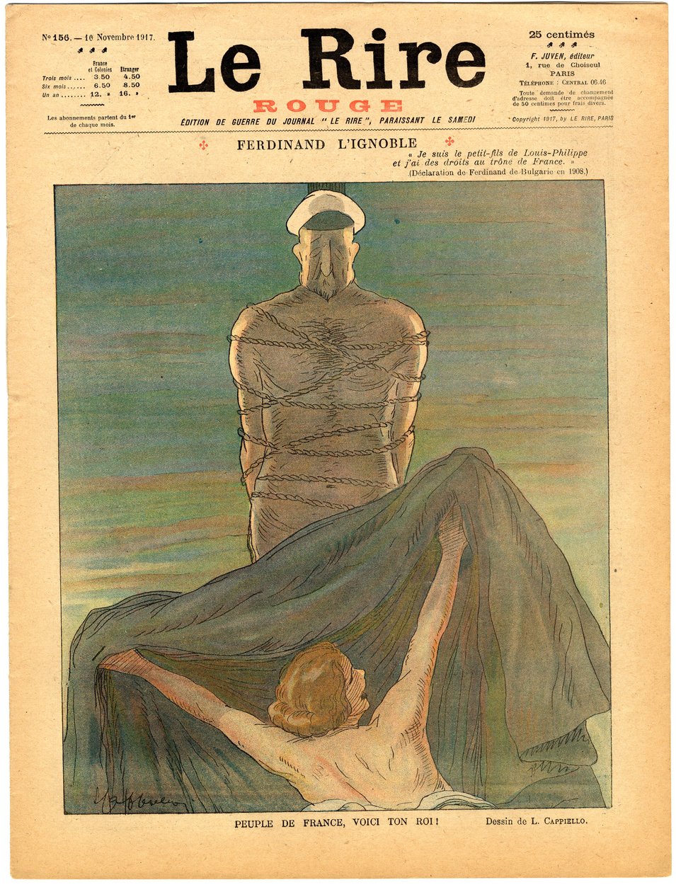 Punaisen naurun" kansi, satiirinen väreissä. tekijältä Leonetto Cappiello