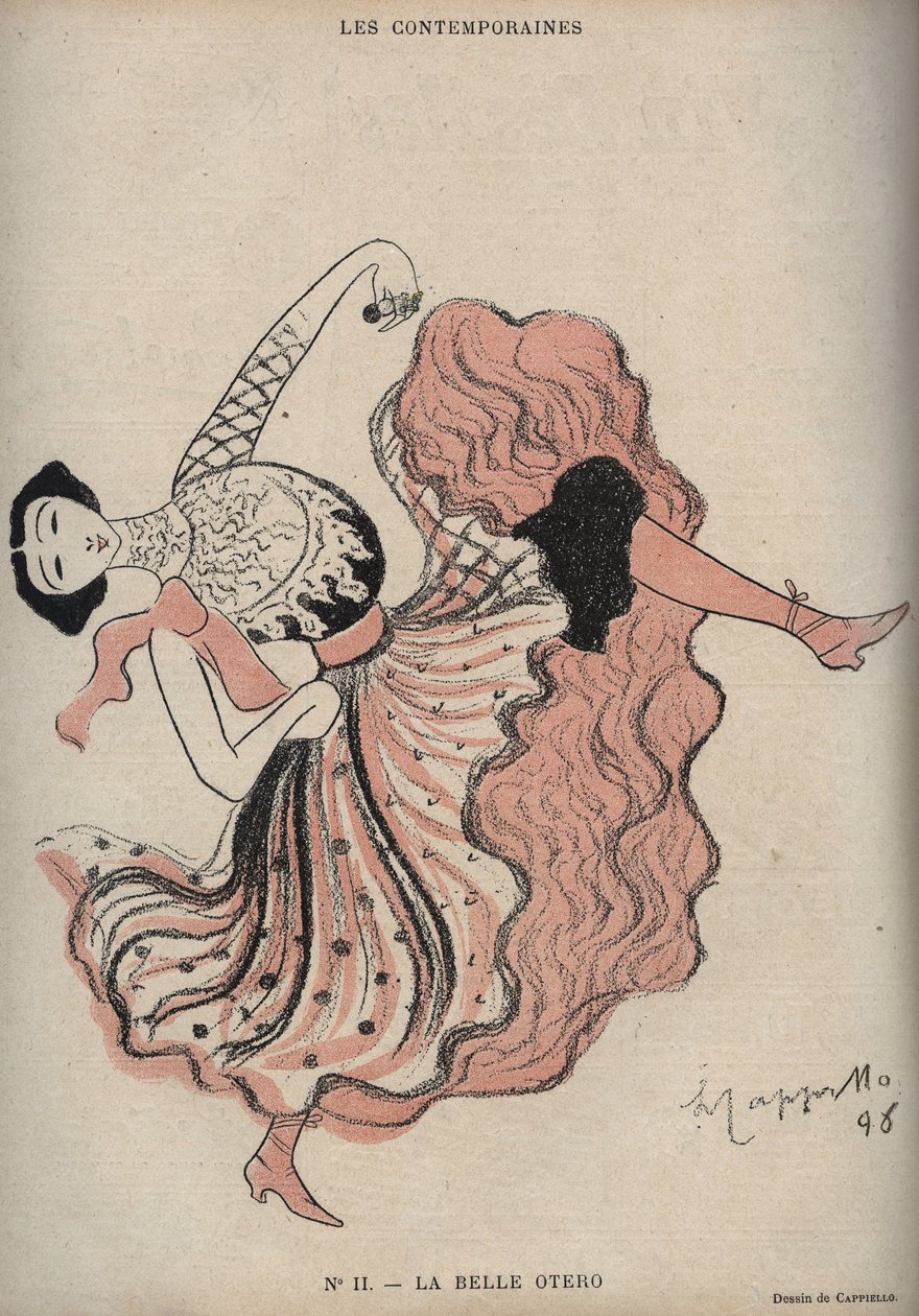 Caroline (La Belle) Oteron (1868-1965), espanjalaisen tanssijan ja kurtisaanin muotokuva - Leonetto Cappiellon (1875-1942) piirros elokuvassa "The Rire" vuodelta 1898 tekijältä Leonetto Cappiello