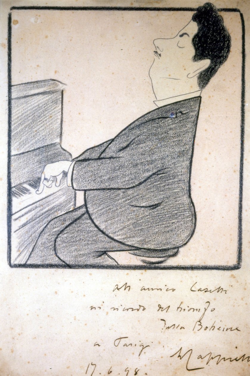 Giacomo Puccinin (1858-1924), italialaisen säveltäjän muotokuva. Karikatyyri Leonetto Cappiello. tekijältä Leonetto Cappiello