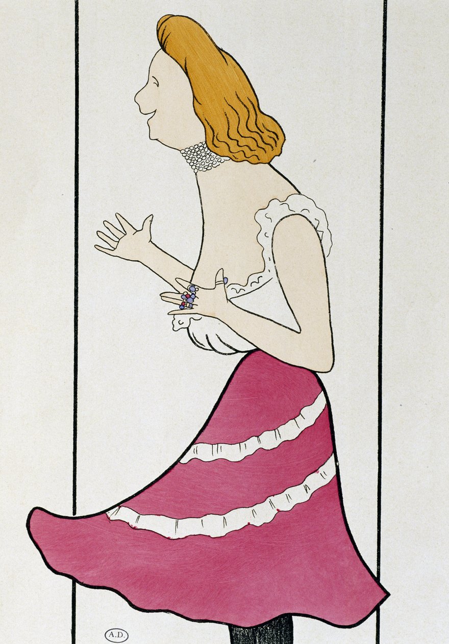 Näyttelijä Mademoiselle Cassive elokuvassa La Dame de Chez Maxim, kirjoittanut Georges Feydeau (1862-1921), karikatyyri 1899 (piirustus) tekijältä Leonetto Cappiello