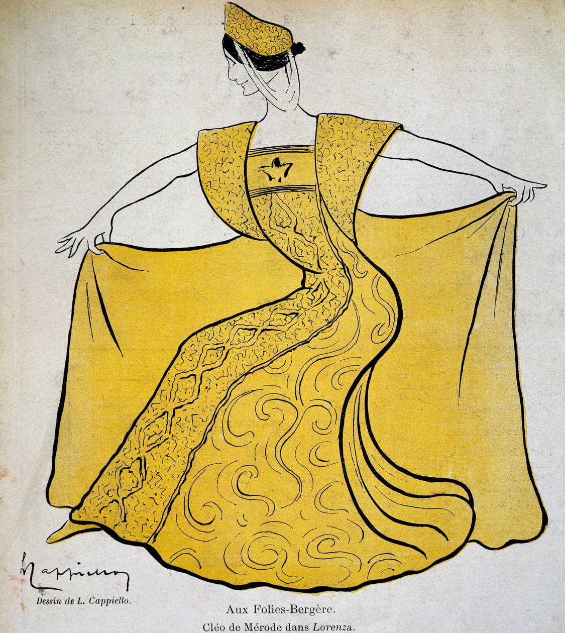 Tanssija Cleo balettipantomiimissa Lorenza Folies Bergeressä tekijältä Leonetto Cappiello