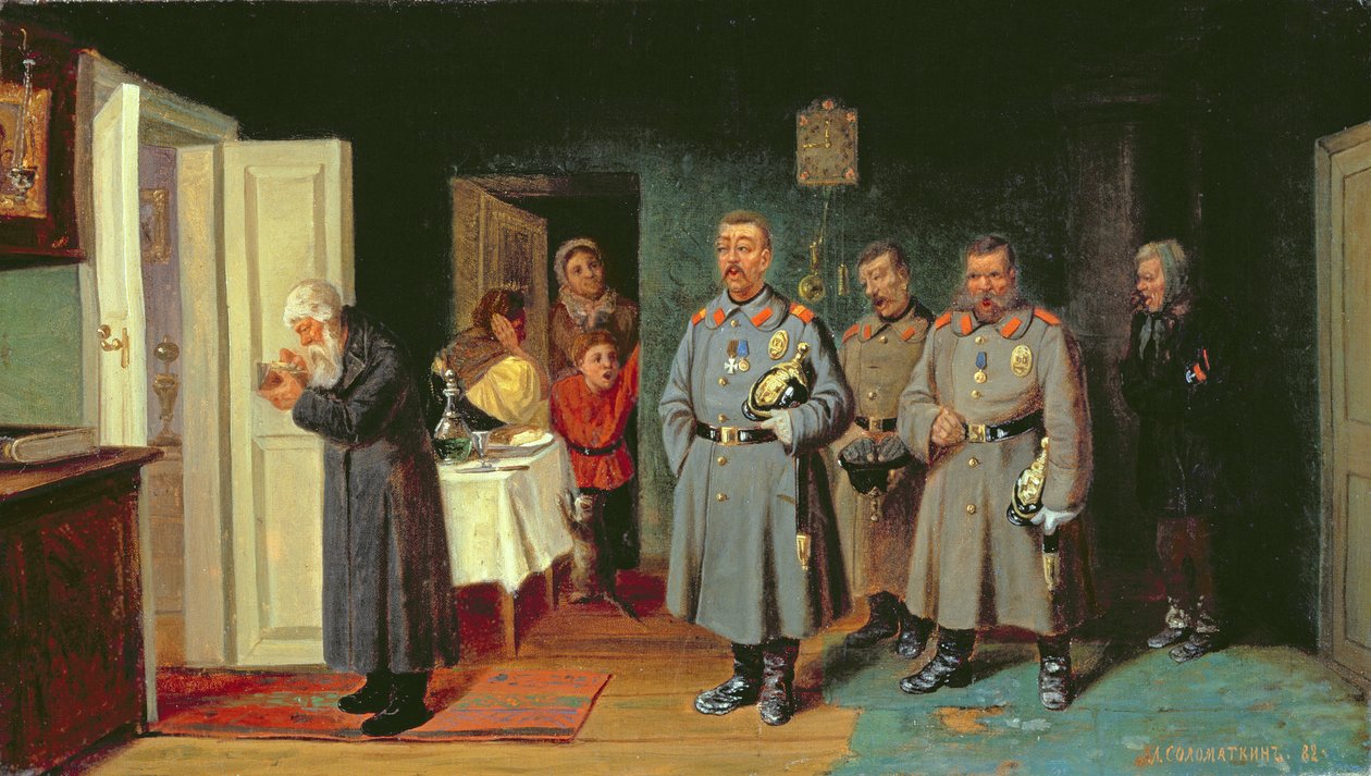 Policemen Singing Carols, 1867 tekijältä Leonid Ivanovich Solomatkin
