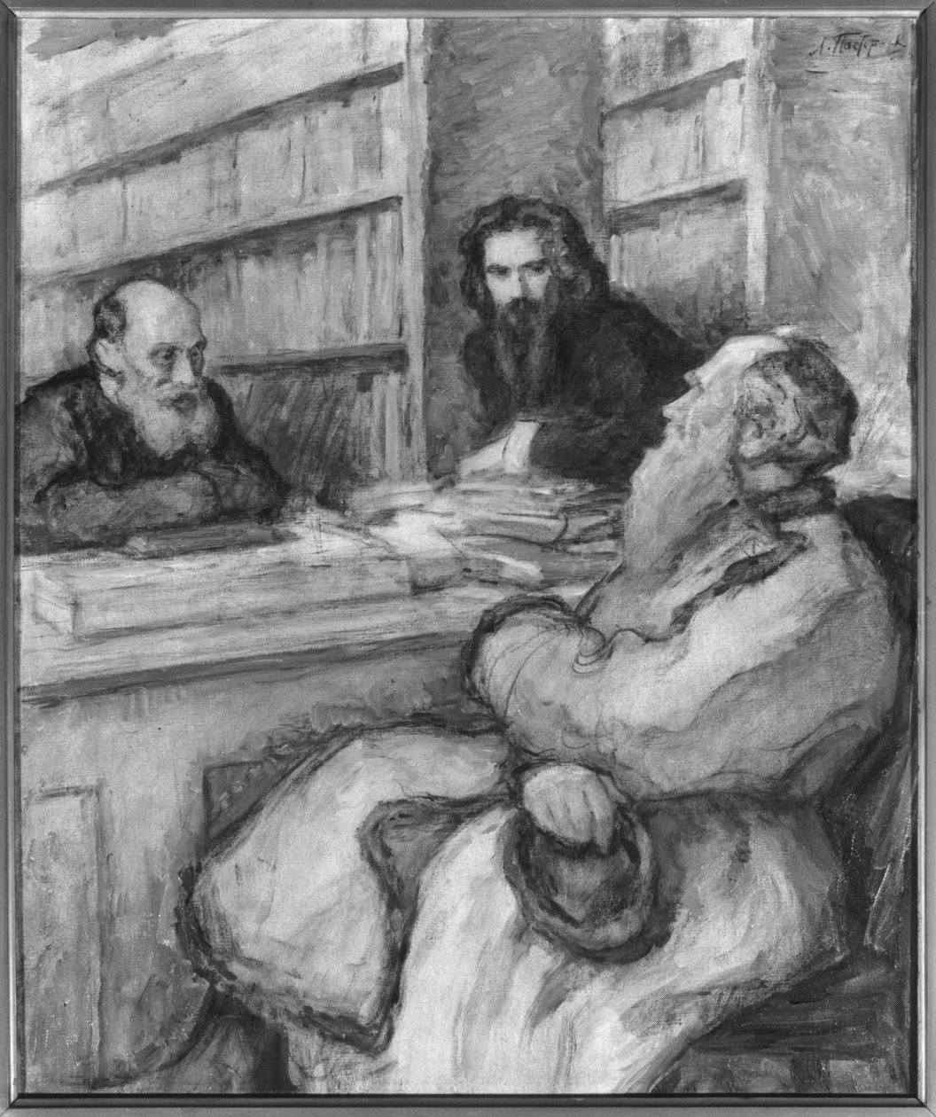 Leo Tolstoi venäläisten filosofien Nikolai Fedorovin ja Vladimir Solovjovin kanssa tekijältä Leonid Osipovic Pasternak