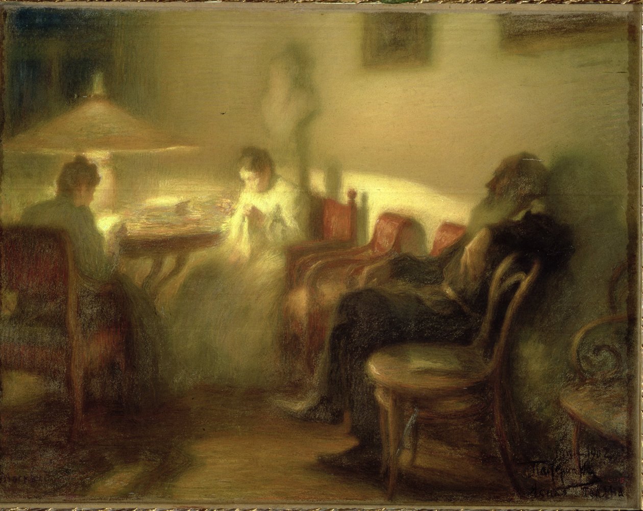 Kirjailija Lev Nikolajevitš Tolstoi (1828-1910) perheensä kanssa Jasnaja Poljanassa, 1902 (pastelli paperilla) tekijältä Leonid Osipovic Pasternak