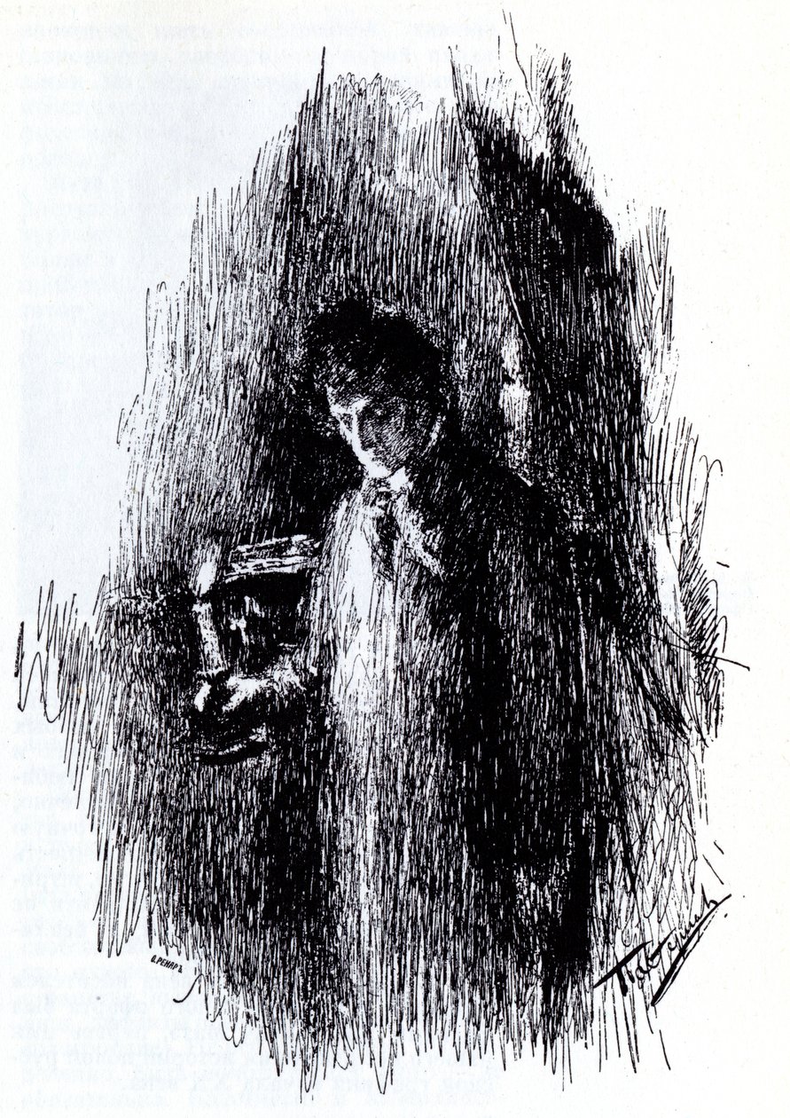 Kuvitus M. Lermontovin draamaan Naamiaiset, 1891 tekijältä Leonid Osipovic Pasternak