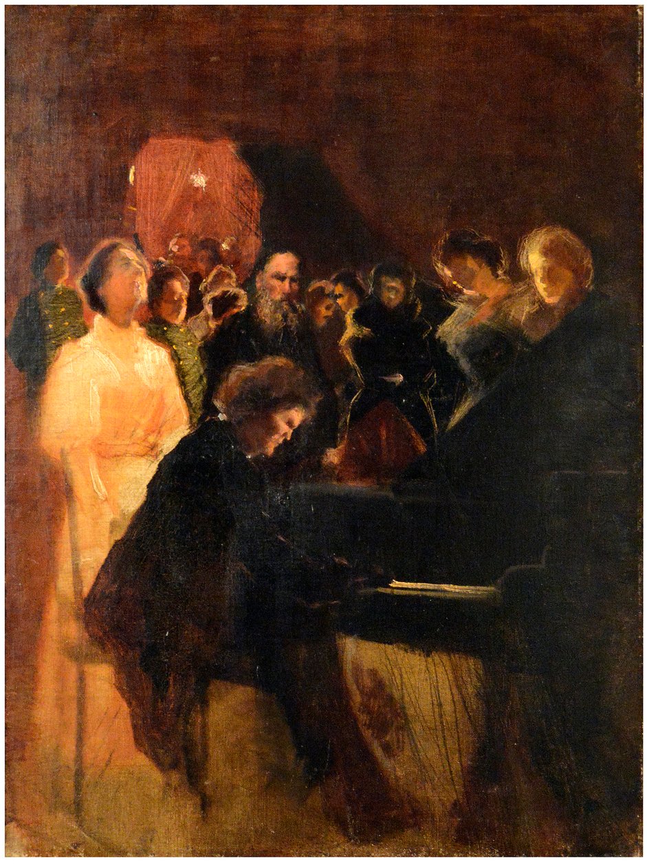 Leo Tolstoi Anton Rubinsteinin (1829-1894) par Pasternak, Leonid Osipovich (1862-1945) konsertissa. Pastelli pahville, koko: 64x50 tekijältä Leonid Osipovic Pasternak