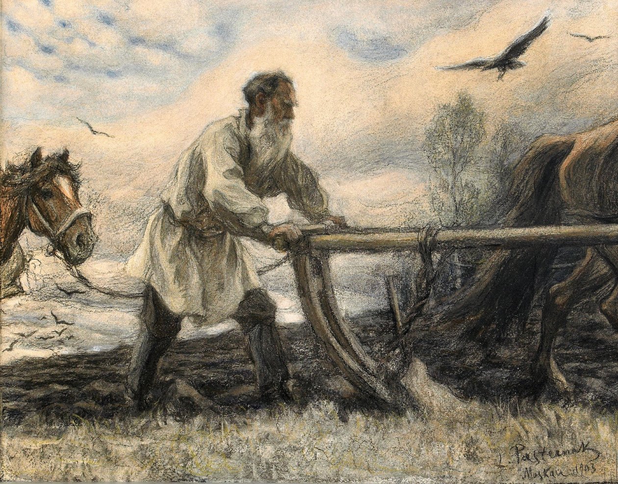 Lev Tolstoi aurassa, 1903 tekijältä Leonid Osipovic Pasternak