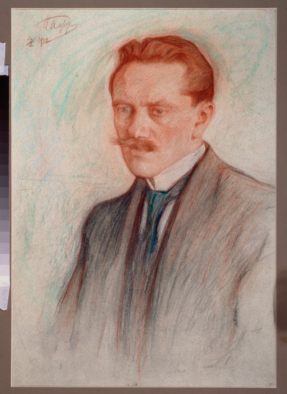 Runoilija Jurgis Baltrusaitis (1873-1944) muotokuva. Leonid Osipovich Pasternakin (1862-1945) teos, sanguine ja liitu paperille tekijältä Leonid Osipovic Pasternak