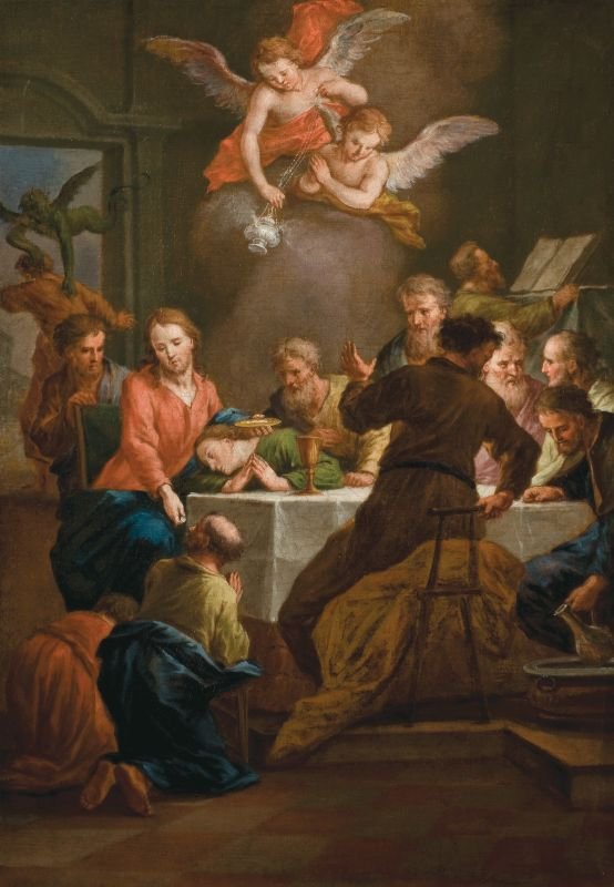 Jezus obhaja apostola PetranDeutsch: Jesus bewirtet den Apostel Petrusn tekijältä Leopold Layer