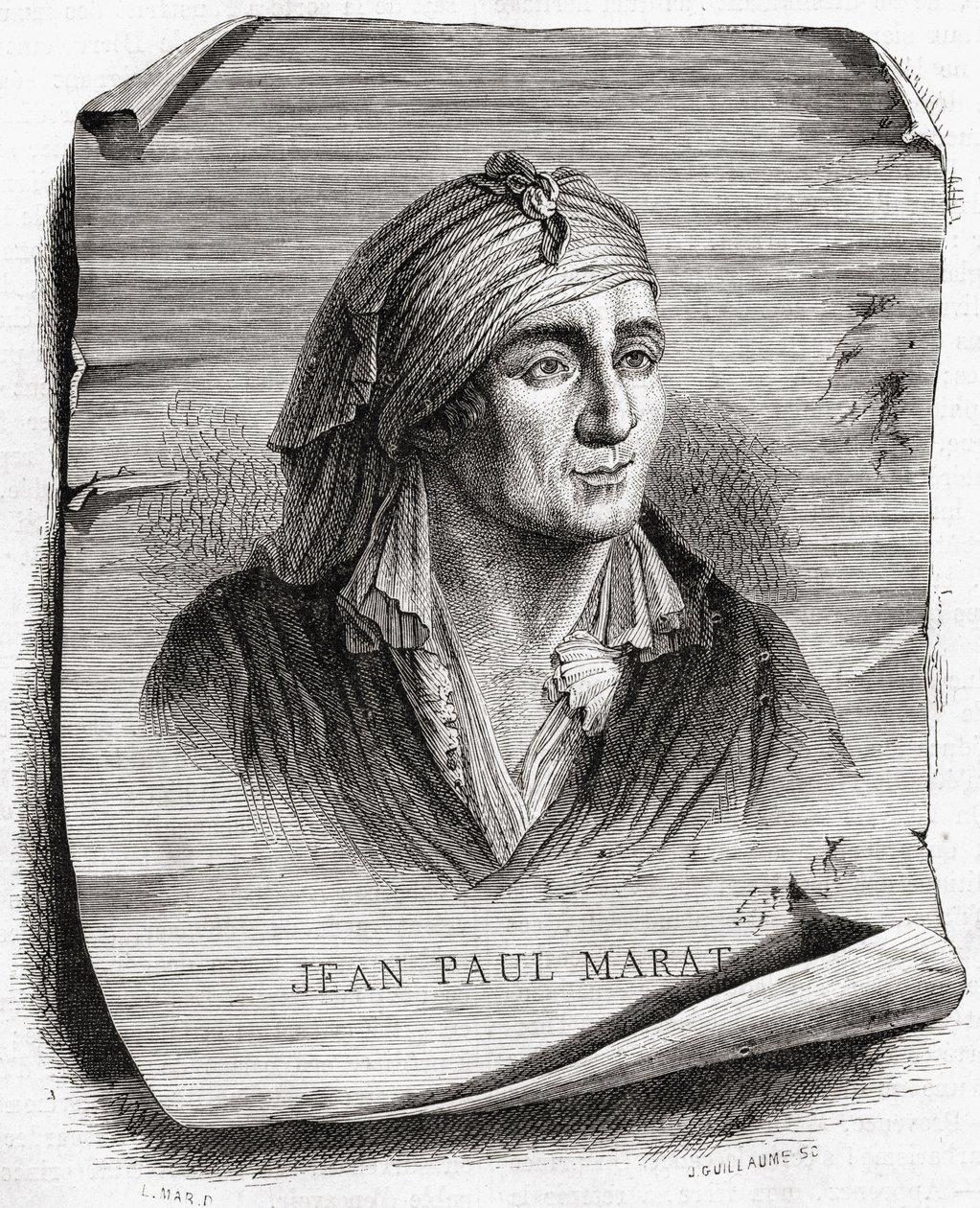 Jean Baptiste Amedee Guillaumen (1822-93) kaivertama Jean Paul Maratin (1743-93) muotokuva tekijältä Leopold Mar
