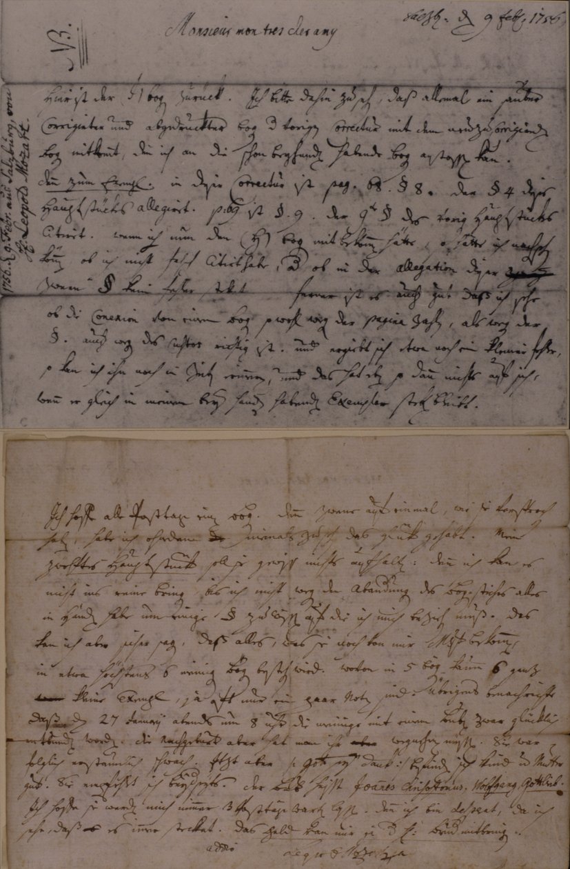 Leopold Mozartin kirje, jossa hän ilmoitti J.J. Lotto hänen poikansa Amadeus Mozartin syntymästä 9. helmikuuta 1756 tekijältä Leopold Mozart