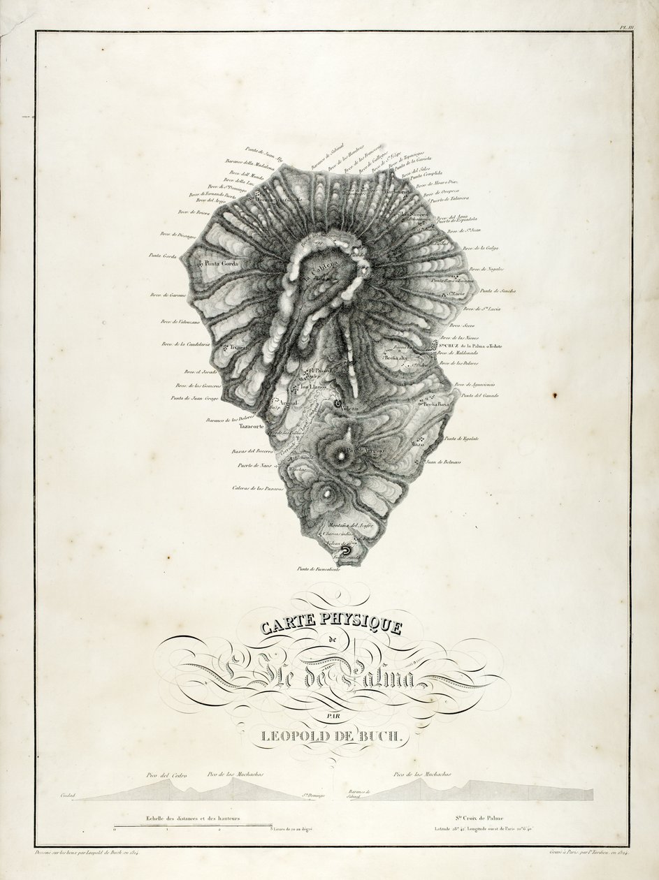 La Palman fyysinen kartta, 1814 tekijältä Leopold de Buch