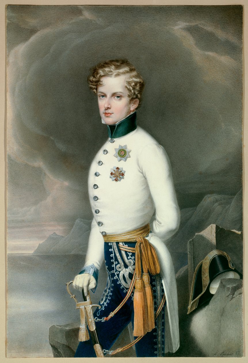 Rooman kuningas ja Parman prinssi Napoleon II, Reichstadtin herttua (1811-1832) keisari Napoleon I:n (1769-1821) poika univormussa rykmentin everstiluutnanttina Gustave Prince of Wasa Kaiverrus Leopold Bucher (1797-18328) Himmeä. 0,33x0,22 m Malmais tekijältä Leopold Bucher